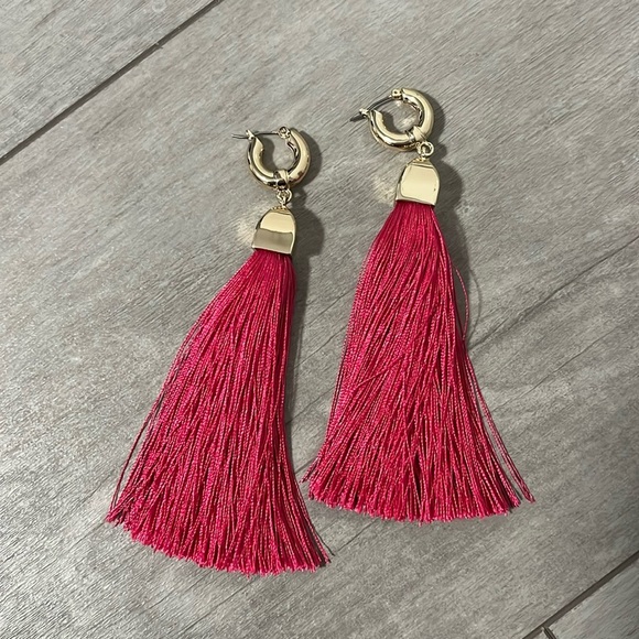 Fuchsia Tassel Gold Earrings - Picture 1 of 4